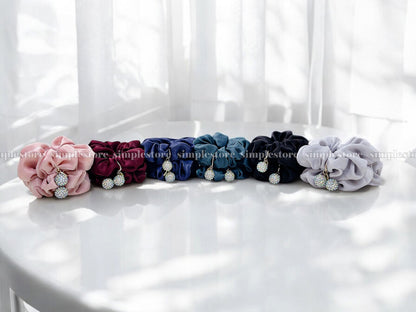 A206 - Dây buộc Amelie elegant silk hair rope with Korea ball rhinestone